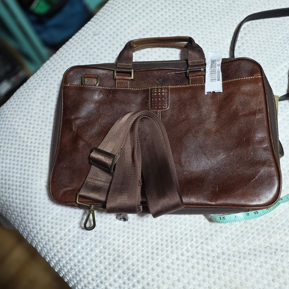 BOCONI GENUINE LEATHER BRIEFCASE MESSENGER BAG WITH CROSSBODY STRAP